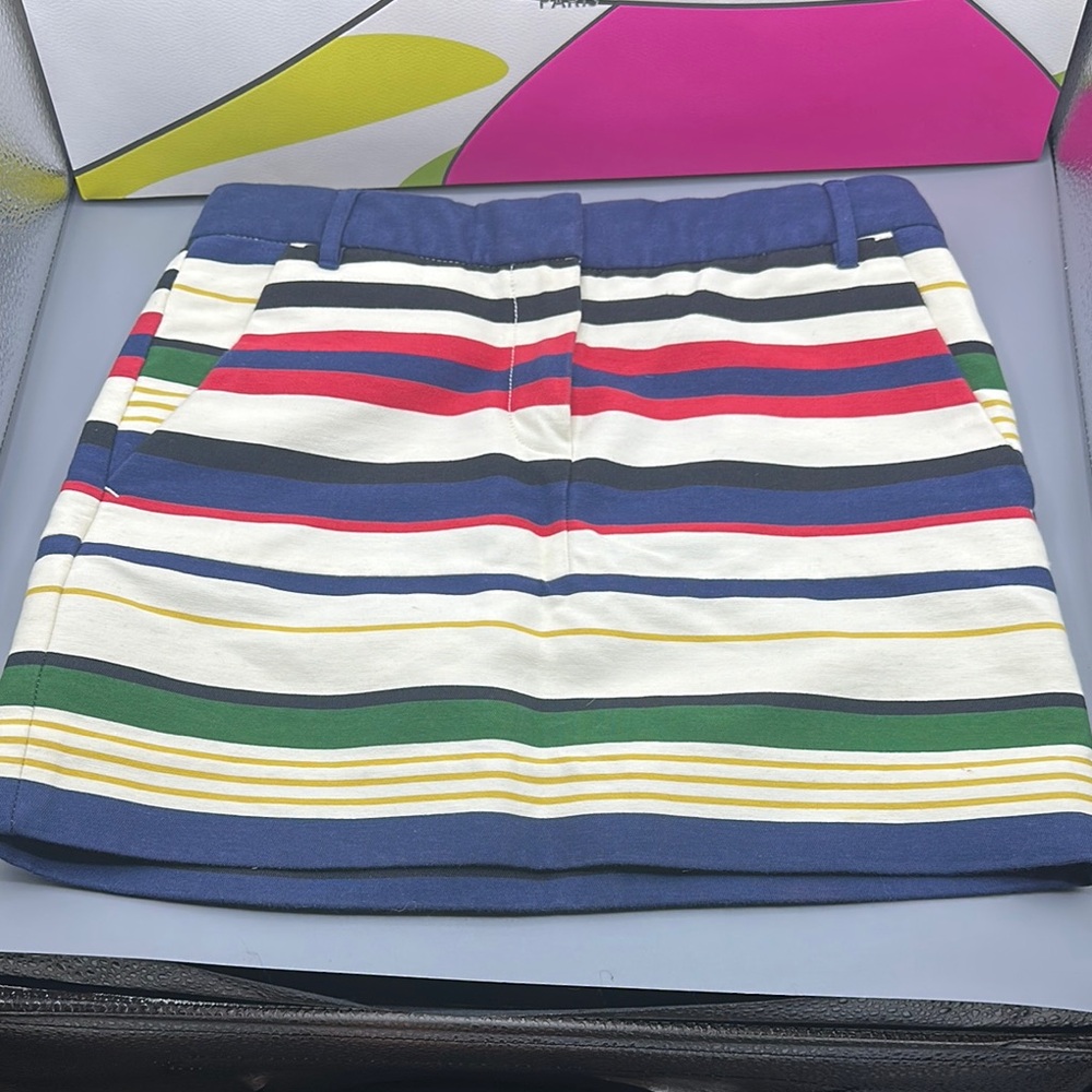J.CREW Madewell multi stripe mini skirt size 00 cotton blend chino rainbow color - Picture 2 of 15